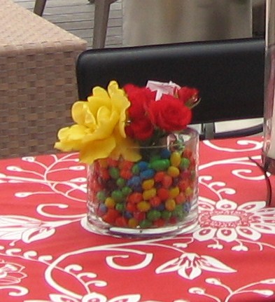 Closeup: both the flowers --and the M & M's--- are real